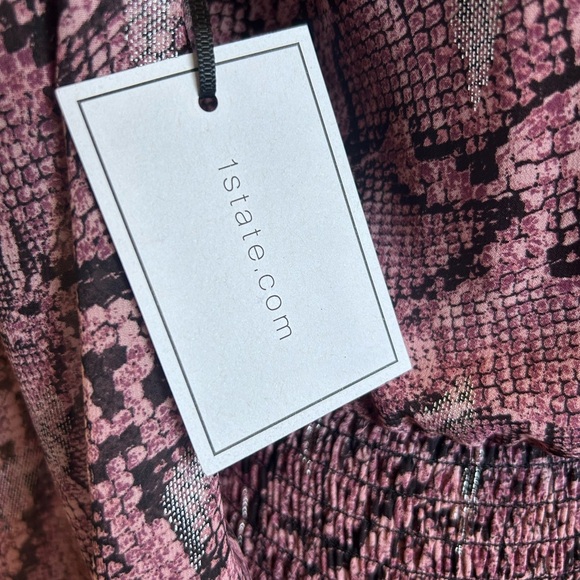 NWT 1. State Woman’s Xs Smocked Waist Snakeskin Print Ruffled V-Neck Dress - Picture 13 of 16